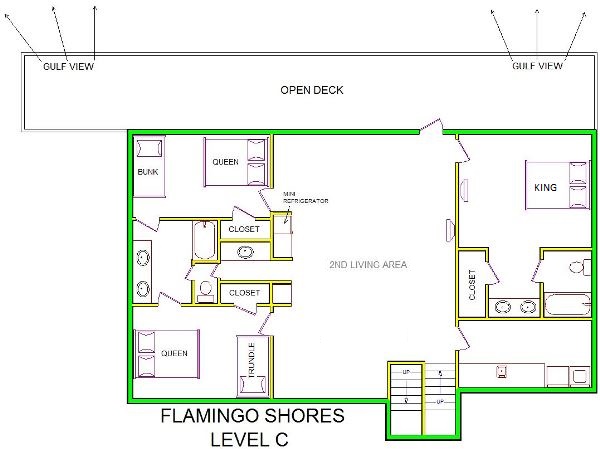 A level C layout view of Sand 'N Sea's beachside with gulf view house vacation rental in Galveston named Flamingo Shores